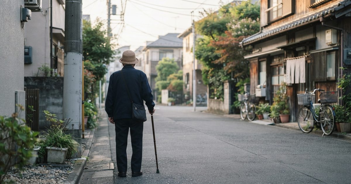 都内の住宅街を歩く高齢者の後ろ姿