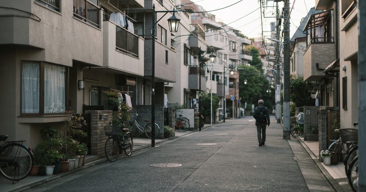 落ち着いた雰囲気の住宅街の通りと街灯